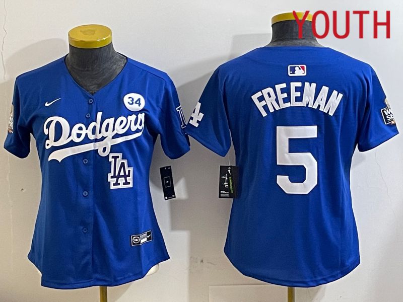 Youth Los Angeles Dodgers 5 Freeman Blue Game 2024 Nike MLB Jersey style 112114